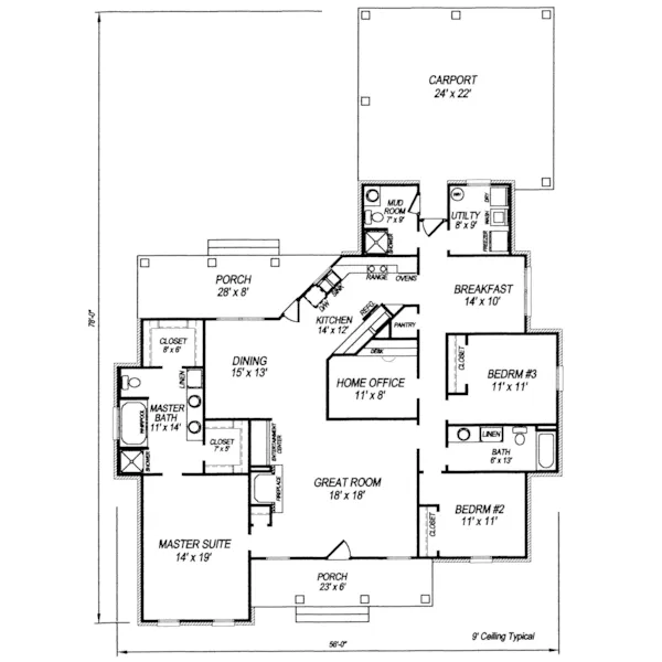 Country House Plan First Floor - Brookshire Country Ranch Home 069D-0090 - Search House Plans and More