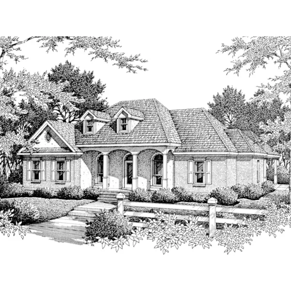 Country Ranch House With Series Of Arches Across The Front Porch