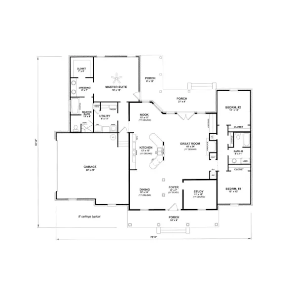 Ranch House Plan First Floor - Berkshire Creek Country Home 069D-0091 - Search House Plans and More