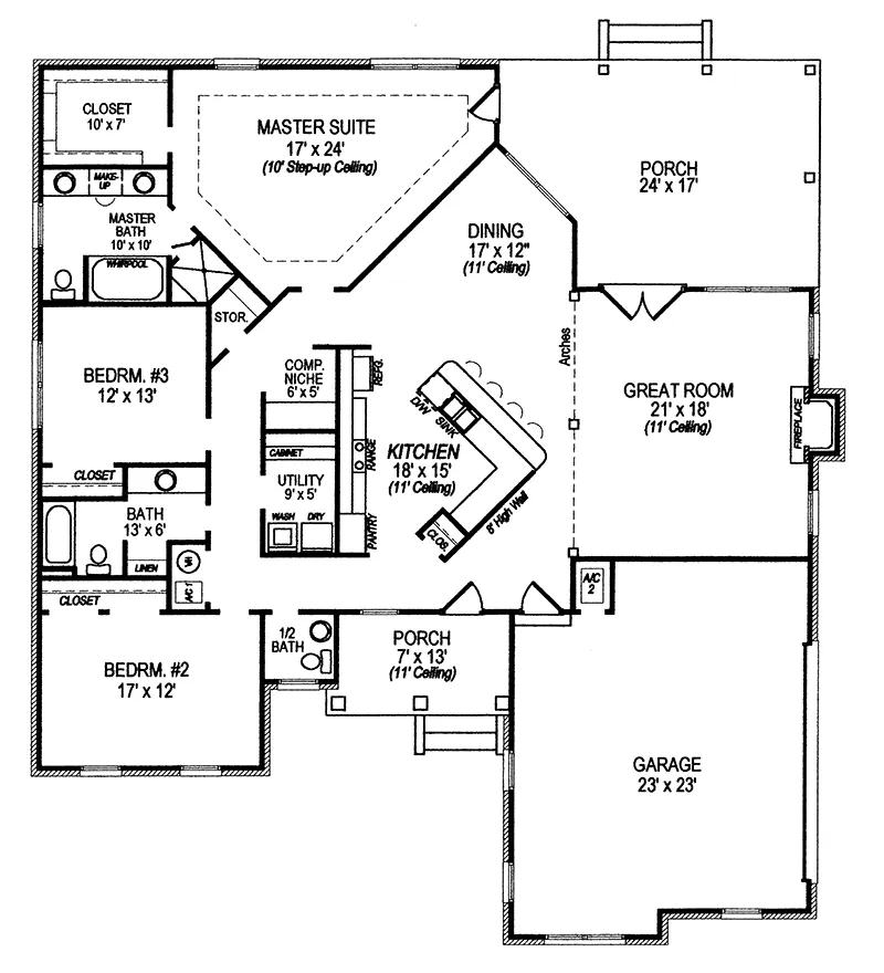Traditional House Plan First Floor - Italia Ranch Home 069D-0092 - Search House Plans and More