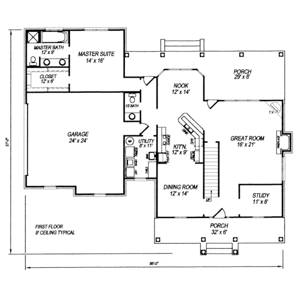 Greek Revival House Plan First Floor - Peggyanne Country Home 069D-0093 - Shop House Plans and More