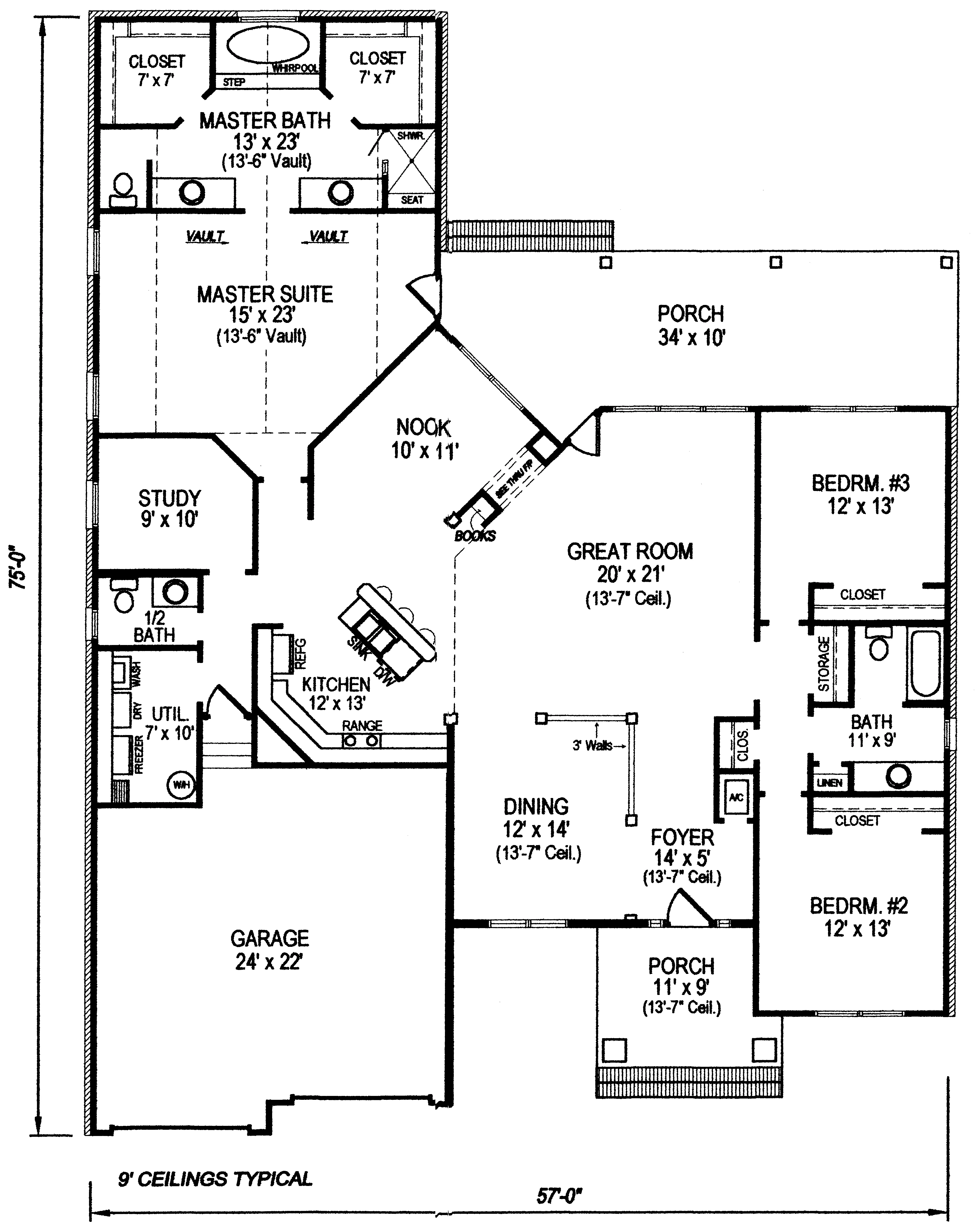 Ranch House Plan First Floor - Santa Bella Sunbelt Home 069D-0094 - Shop House Plans and More