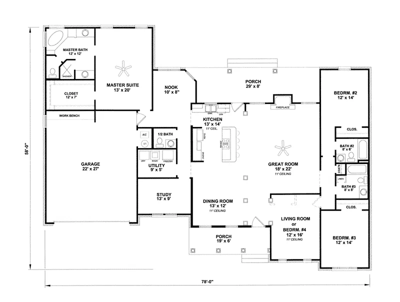 Traditional House Plan First Floor - Bellucci Traditional Ranch Home 069D-0095 - Search House Plans and More