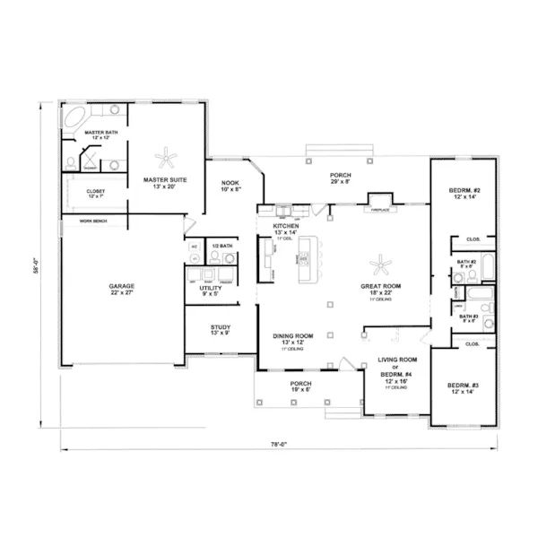 Ranch House Plan First Floor - Bellucci Traditional Ranch Home 069D-0095 - Search House Plans and More