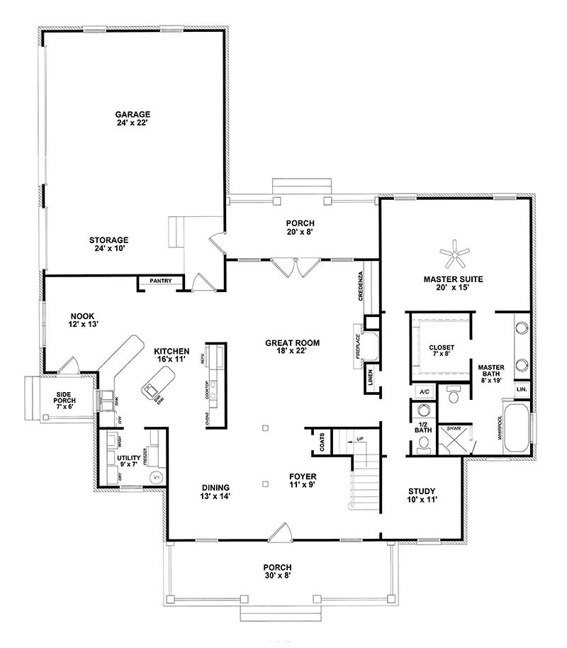 Cape Cod & New England House Plan First Floor - Beckewith Cape Cod Home 069D-0097 - Search House Plans and More