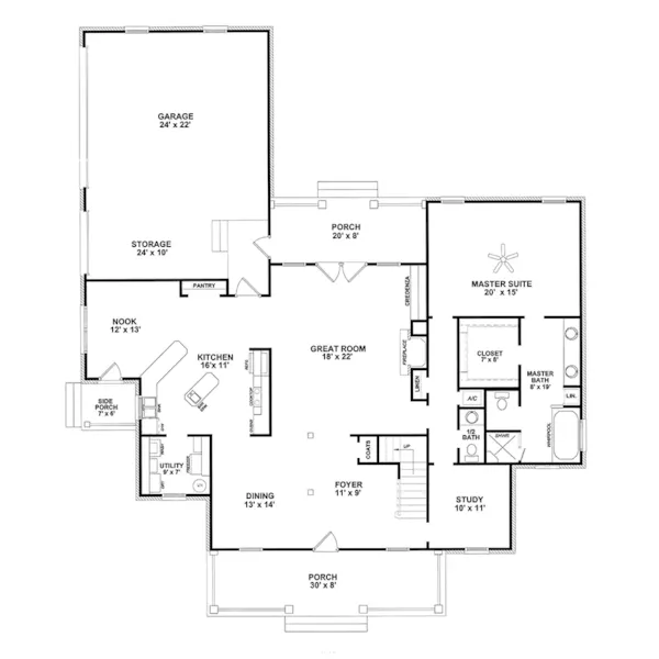 Cape Cod & New England House Plan First Floor - Beckewith Cape Cod Home 069D-0097 - Search House Plans and More