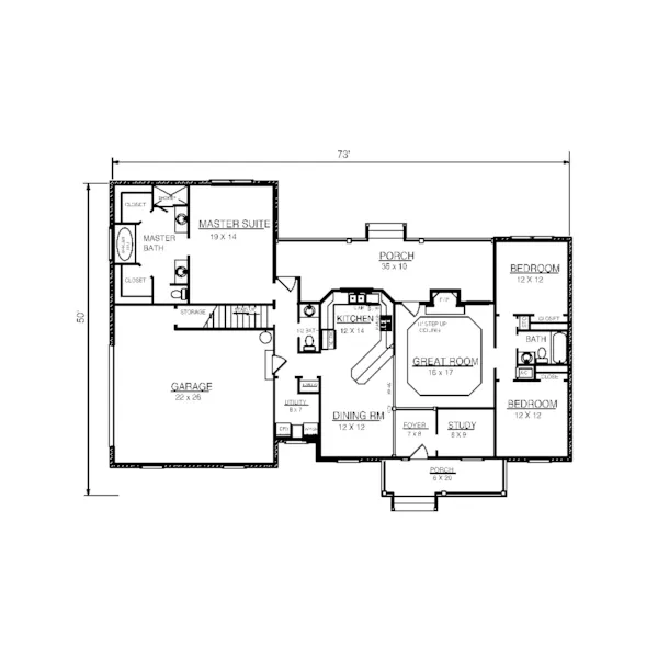 Ranch House Plan First Floor - Champagne Place Country Home 069D-0101 - Search House Plans and More