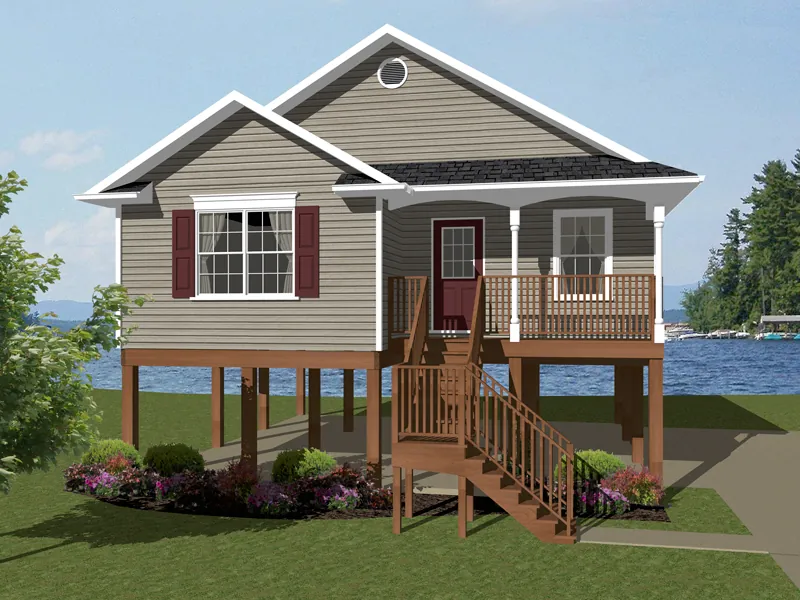 Traditional House Plan Front of Home - Lilburn Bay Coastal Beach Home 069D-0108 - Shop House Plans and More