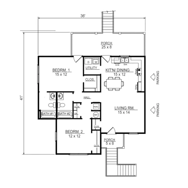 Southern House Plan First Floor - Lilac Waterfront Ranch Home 069D-0110 - Shop House Plans and More