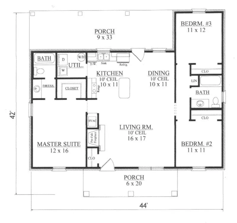 Farmhouse Plan First Floor - Marilyn Place Ranch Home 069D-0113 - Shop House Plans and More