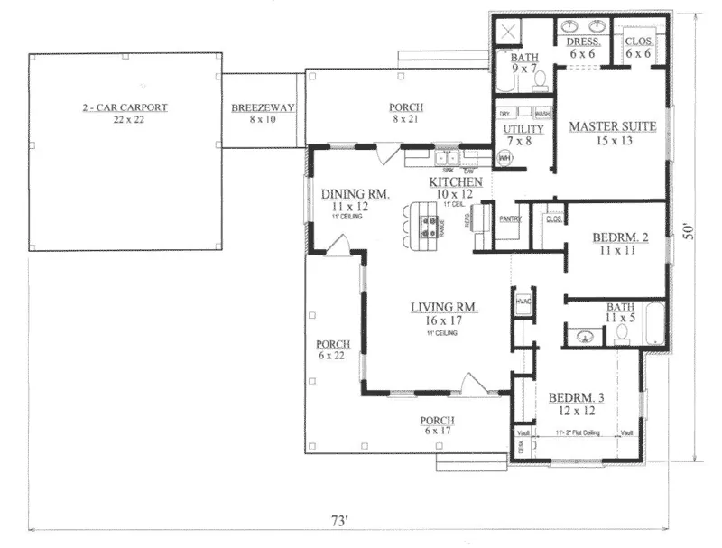 Ranch House Plan First Floor - Foxbridge Ranch Home 069D-0115 - Search House Plans and More