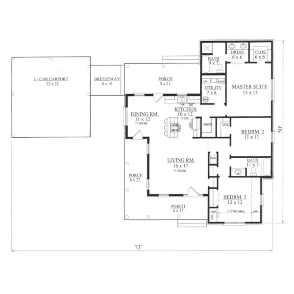 Traditional House Plan First Floor - Foxbridge Ranch Home 069D-0115 - Search House Plans and More