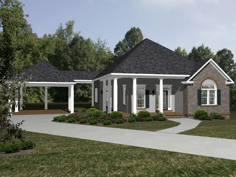 Traditional House Plan Front of Home - Foxbridge Ranch Home 069D-0115 - Search House Plans and More
