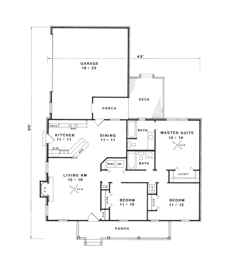 Ranch House Plan First Floor - Sperry Acadian Ranch Home 069D-0119 - Shop House Plans and More