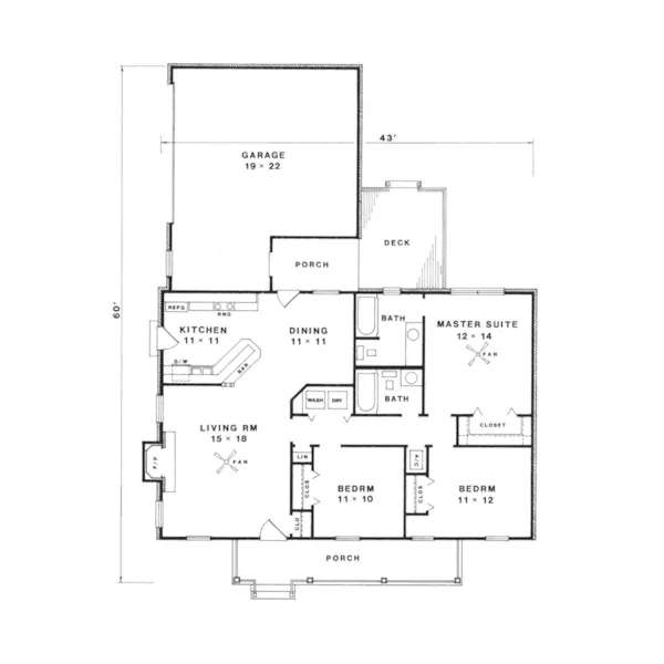 Traditional House Plan First Floor - Sperry Acadian Ranch Home 069D-0119 - Shop House Plans and More