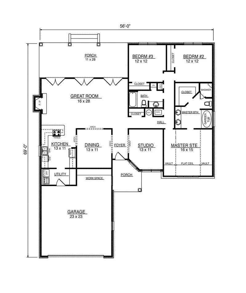 Ranch House Plan First Floor - Barat Hill Ranch Home 069D-0120 - Search House Plans and More