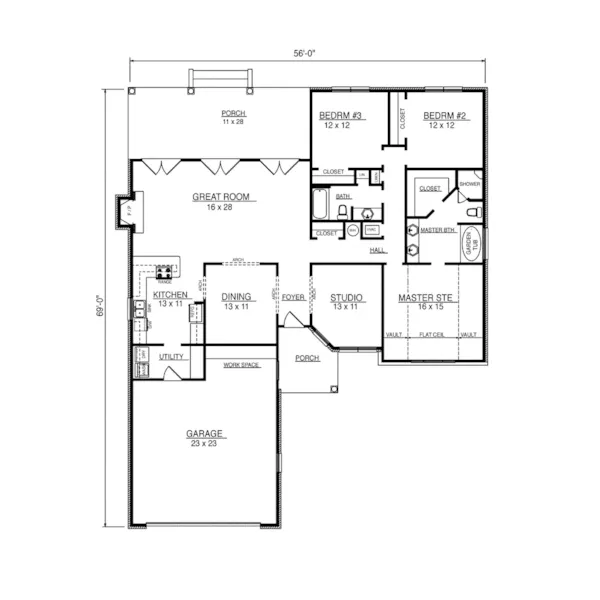 Traditional House Plan First Floor - Barat Hill Ranch Home 069D-0120 - Search House Plans and More