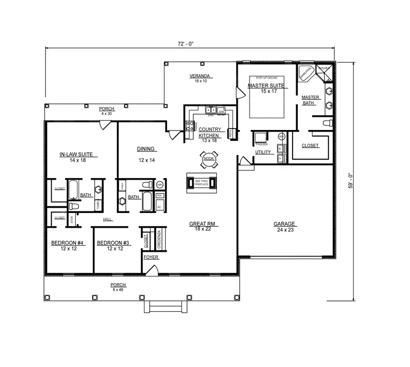 Traditional House Plan First Floor - Cyrus Ranch Home 069D-0121 - Search House Plans and More