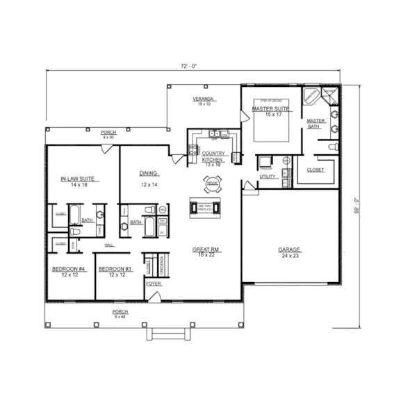 Traditional House Plan First Floor - Cyrus Ranch Home 069D-0121 - Search House Plans and More