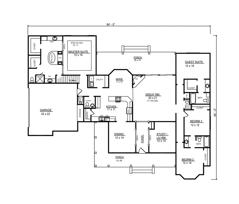 Ranch House Plan First Floor - Berney Country Home 069D-0123 - Search House Plans and More