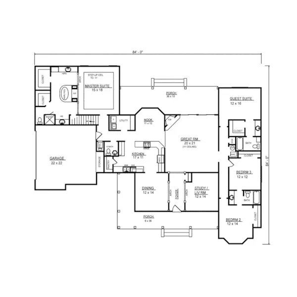 Ranch House Plan First Floor - Berney Country Home 069D-0123 - Search House Plans and More