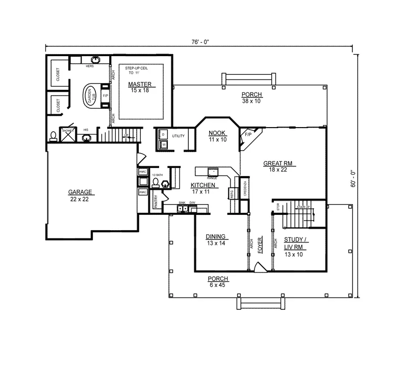 Traditional House Plan First Floor - Green Forest Country Farmhouse 069D-0124 - Search House Plans and More