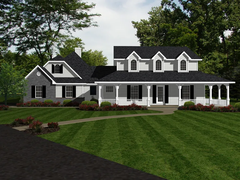 Traditional House Plan Front of Home - Green Forest Country Farmhouse 069D-0124 - Search House Plans and More