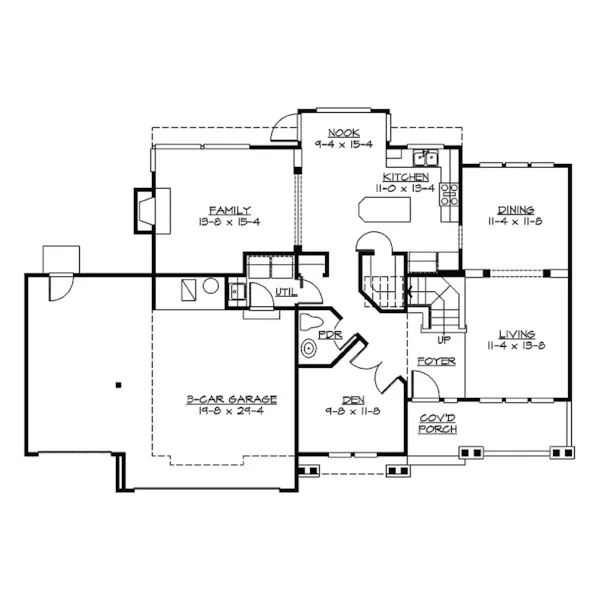 Traditional House Plan First Floor - Powder Valley Shingle Home 071D-0059 - Shop House Plans and More