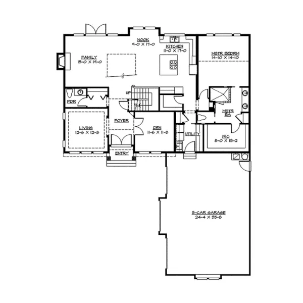 Shingle House Plan First Floor - Pocono Trail Rustic Home 071D-0069 - Shop House Plans and More