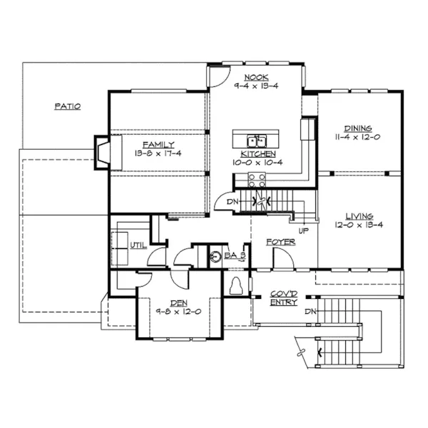 Contemporary House Plan First Floor - Gardenway Craftsman Home 071D-0074 - Search House Plans and More