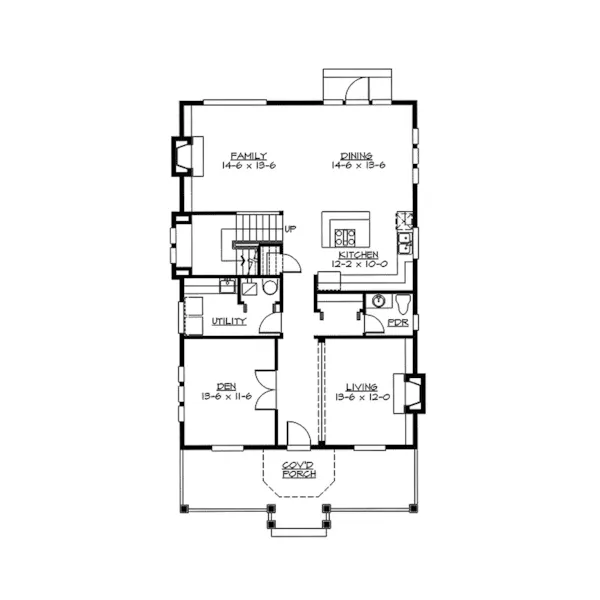 Craftsman House Plan First Floor - Valmeyer Narrow Lot Home 071D-0085 - Shop House Plans and More