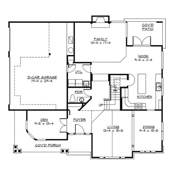 Traditional House Plan First Floor - Pocahontas Arts And Crafts Home 071D-0091 - Shop House Plans and More