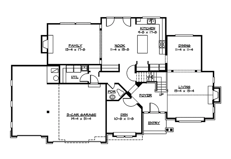 Modern House Plan First Floor - Mellerstain Craftsman Home 071D-0097 - Shop House Plans and More