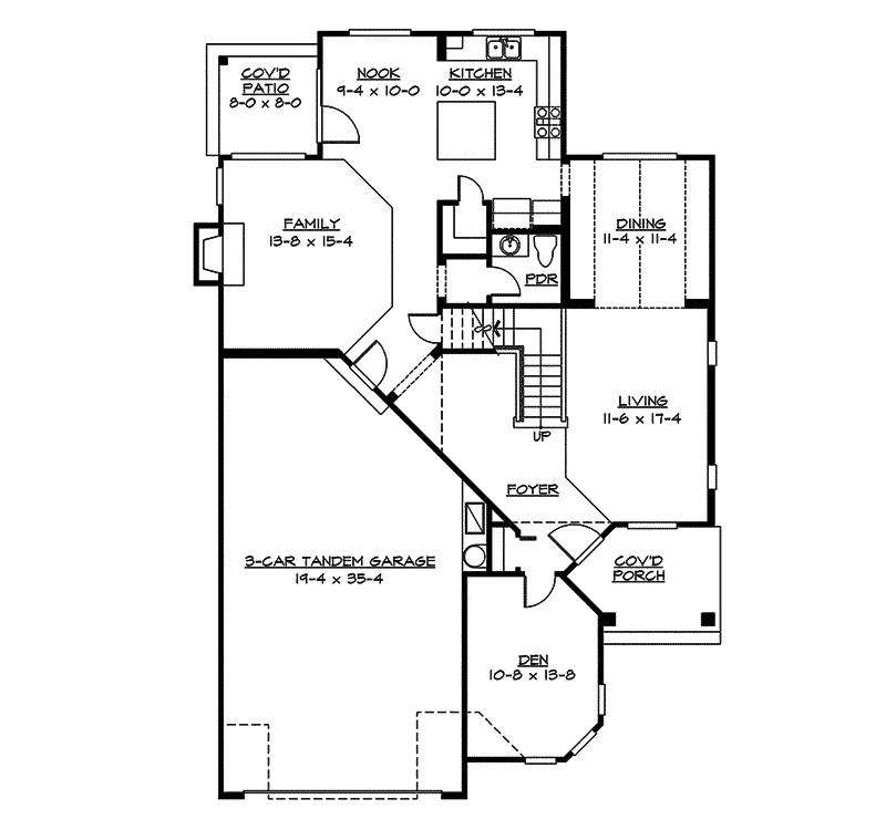 Shingle House Plan First Floor - Orford Craftsman Home 071D-0103 - Shop House Plans and More