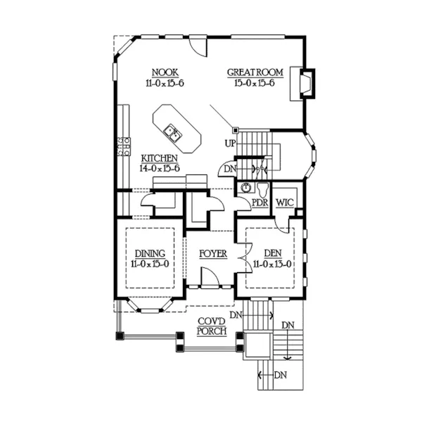 Arts & Crafts House Plan First Floor - Riding Hill Craftsman Home 071D-0105 - Shop House Plans and More