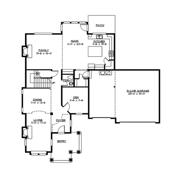 Contemporary House Plan First Floor - Glen Alpine Craftsman Home 071D-0106 - Search House Plans and More