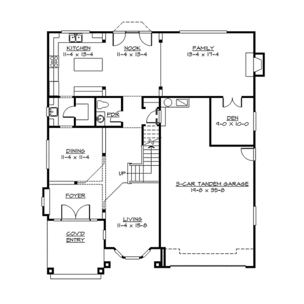 Traditional House Plan First Floor - Pevensey Craftsman Home 071D-0127 - Shop House Plans and More