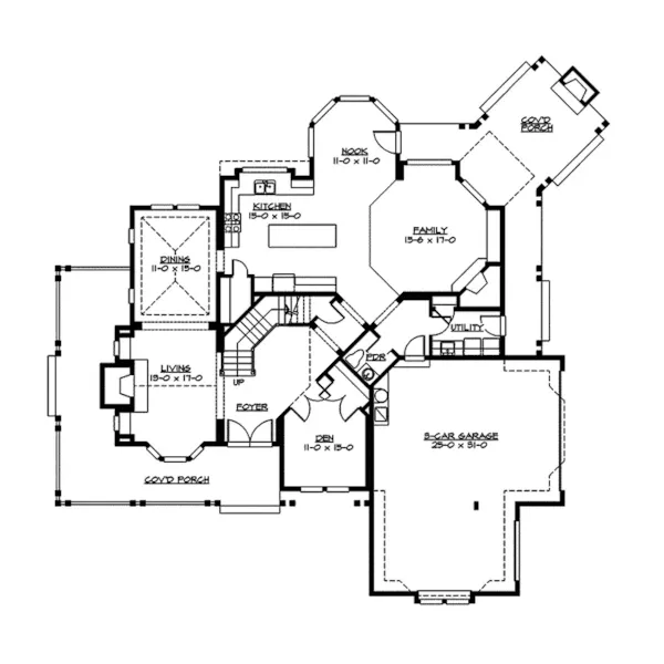 Traditional House Plan First Floor - Thistledale Farmhouse 071D-0163 - Shop House Plans and More