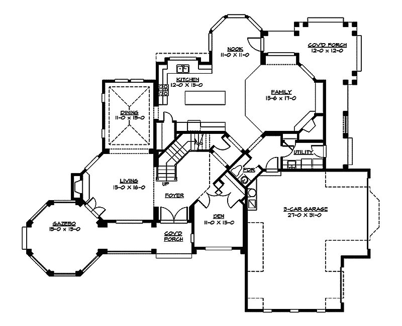 Farmhouse Plan First Floor - Cannaday Country Victorian Home 071D-0164 - Search House Plans and More