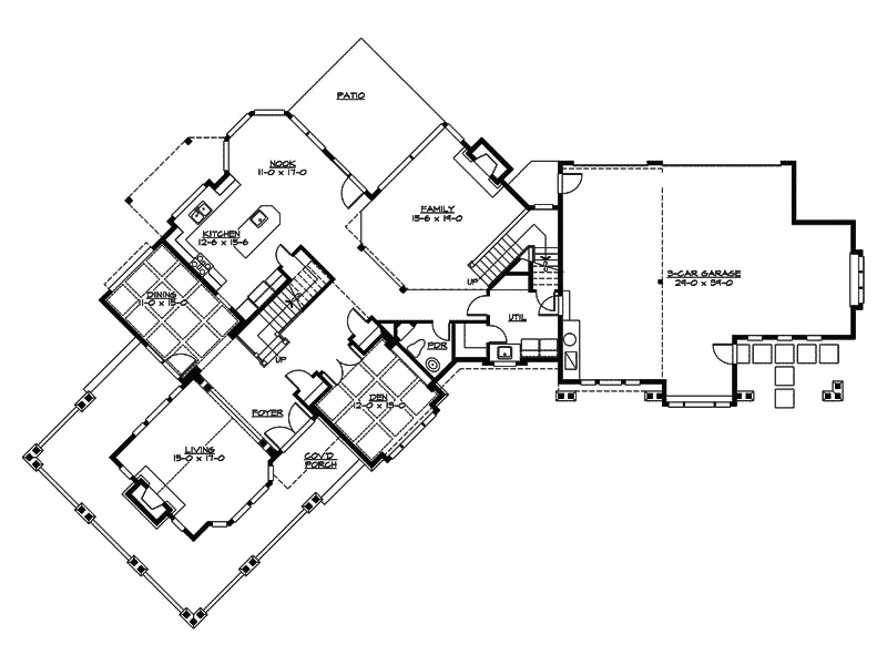 Contemporary House Plan First Floor - Estridge Craftsman Home 071D-0167 - Search House Plans and More