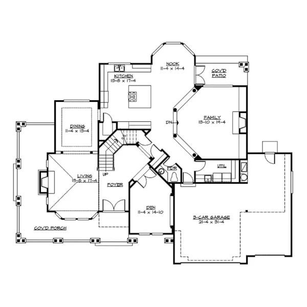 Country House Plan First Floor - Robley Craftsman Home 071D-0171 - Shop House Plans and More