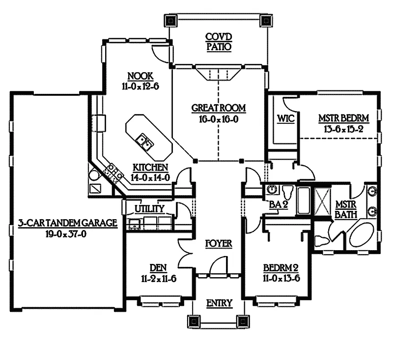 Arts & Crafts House Plan First Floor - Sedgemore Ranch Home 071D-0218 - Shop House Plans and More