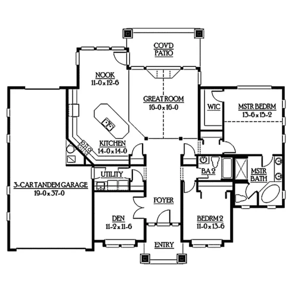 Shingle House Plan First Floor - Sedgemore Ranch Home 071D-0218 - Shop House Plans and More