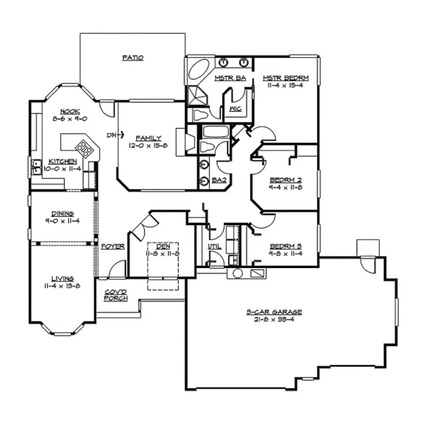 Ranch House Plan First Floor - Whispering Pine Traditional 071D-0219 - Shop House Plans and More