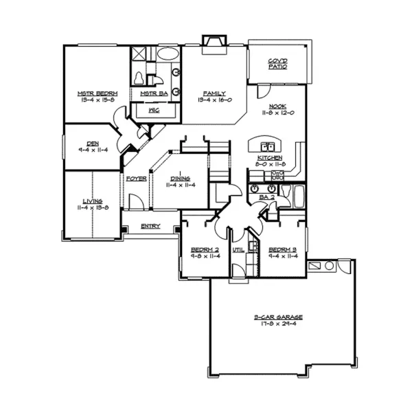 Traditional House Plan First Floor - Jade Forest Country Ranch Home 071D-0220 - Search House Plans and More