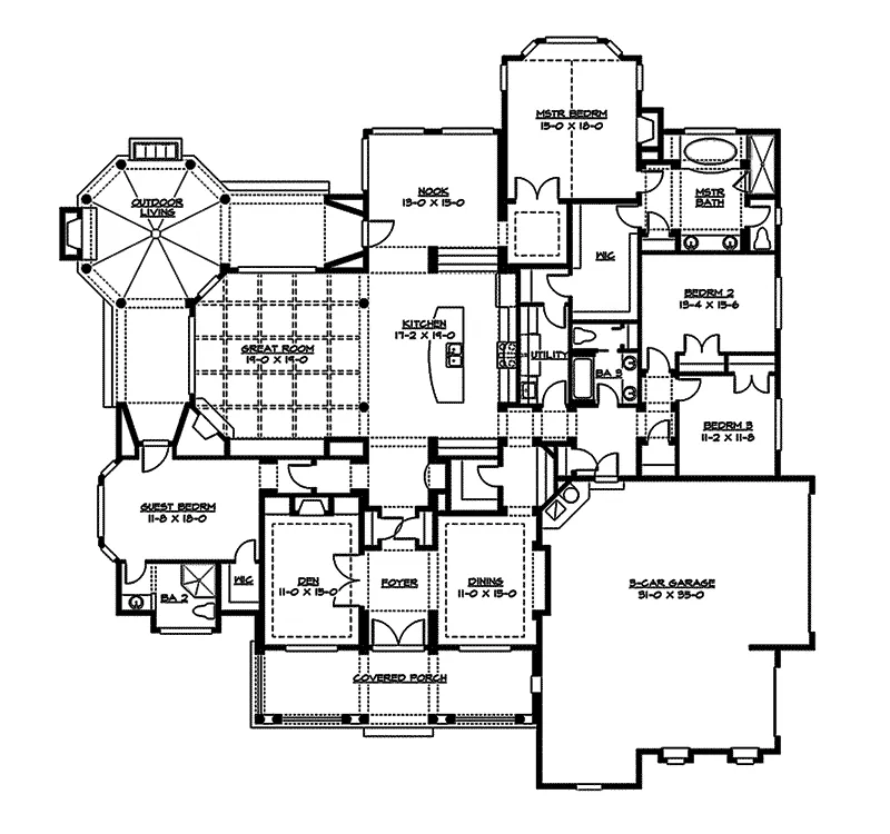 Ranch House Plan First Floor - Point Pleasant Craftsman Home 071D-0236 - Shop House Plans and More