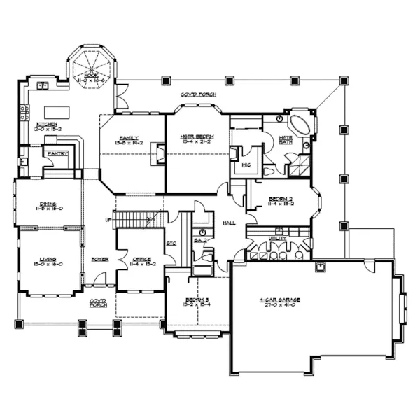 Shingle House Plan First Floor - Floral Way Craftsman Home 071D-0237 - Search House Plans and More