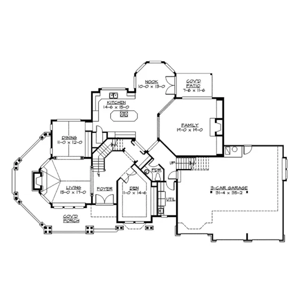 Country House Plan First Floor - Hidden Hollow Craftsman Home 071S-0005 - Search House Plans and More