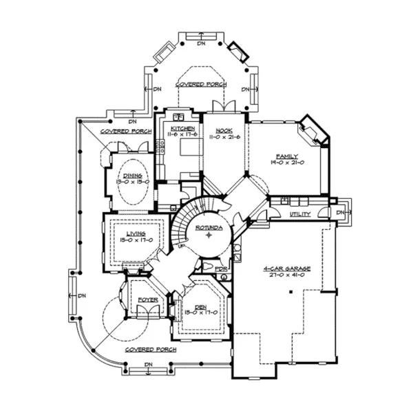 Shingle House Plan First Floor - Geyer Victorian Home 071S-0007 - Search House Plans and More