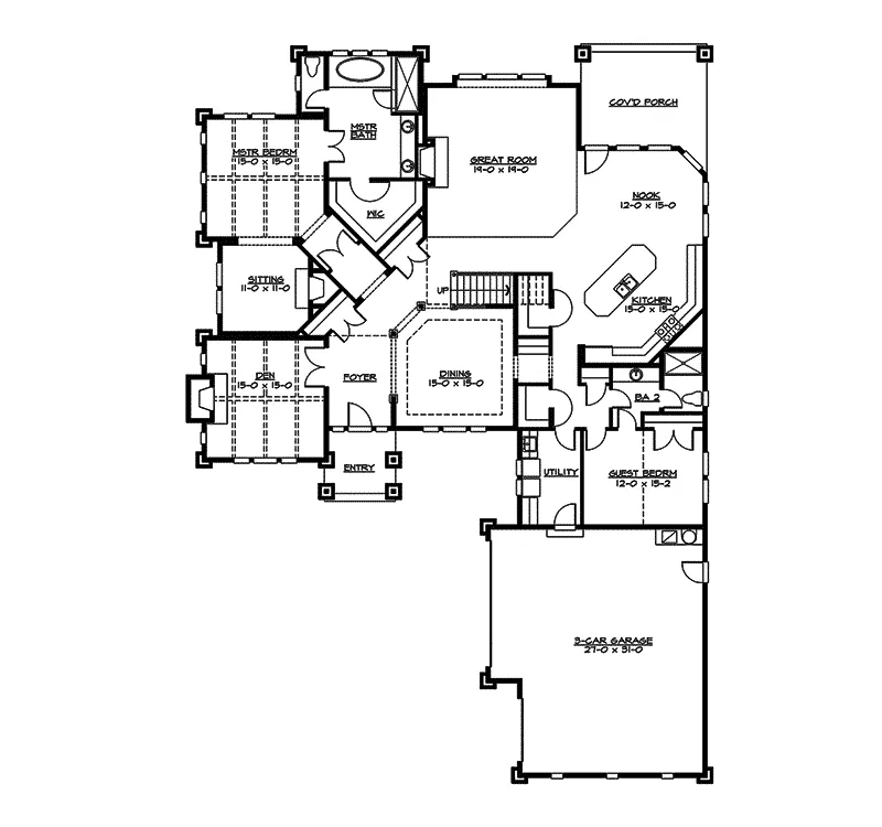 Luxury House Plan First Floor - Mozart Point Craftsman Home 071S-0011 - Shop House Plans and More